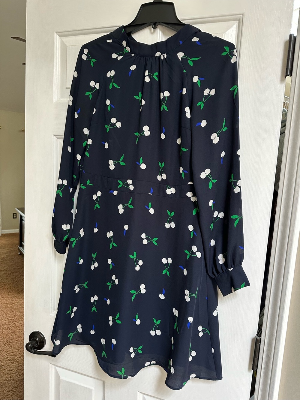 Banana Republic Navy Floral Long-Sleeve Fit-and-Flare Dress
